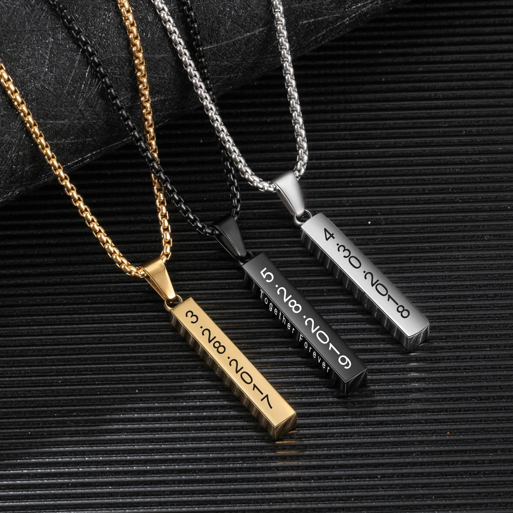 Nome personalizado homem pingente presente do ano novo para o pai jewelora personalizado 4 lado gravado barra vertical colar de aço inoxidável