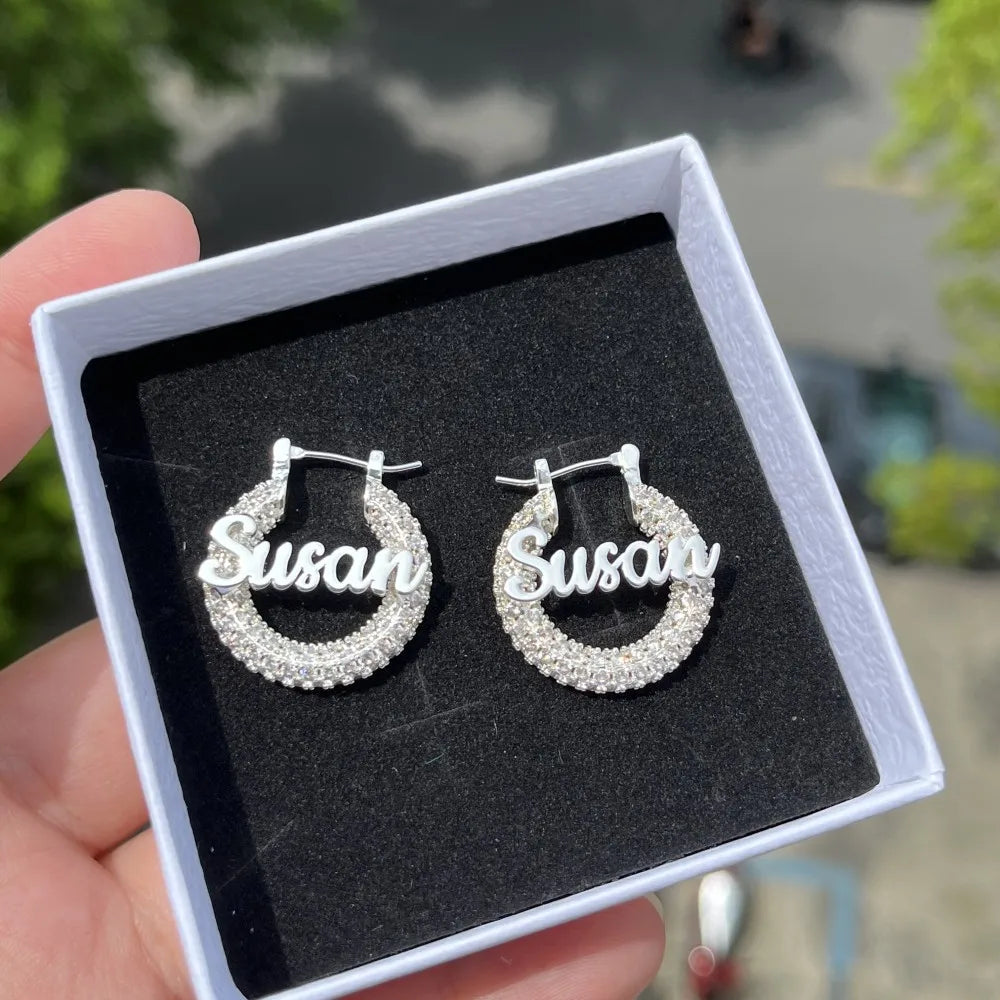DUOYING-Custom Nameplate Bling Brincos, Mini Hoop Personalizado, 22mm, Carta, Aço Inoxidável Brilhante, Jóias Crianças