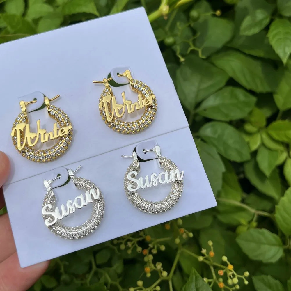 DUOYING-Custom Nameplate Bling Brincos, Mini Hoop Personalizado, 22mm, Carta, Aço Inoxidável Brilhante, Jóias Crianças