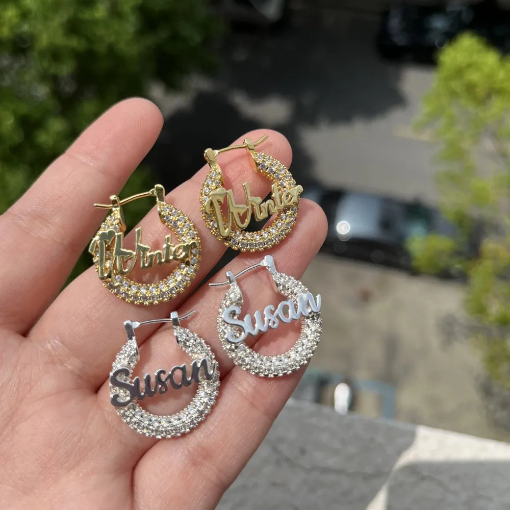 DUOYING-Custom Nameplate Bling Brincos, Mini Hoop Personalizado, 22mm, Carta, Aço Inoxidável Brilhante, Jóias Crianças