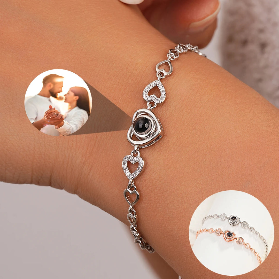 Pulseira de foto de projeção personalizada-pulseira com pingente de coração-projeção-pulseira de foto memorial-jóias fotográficas