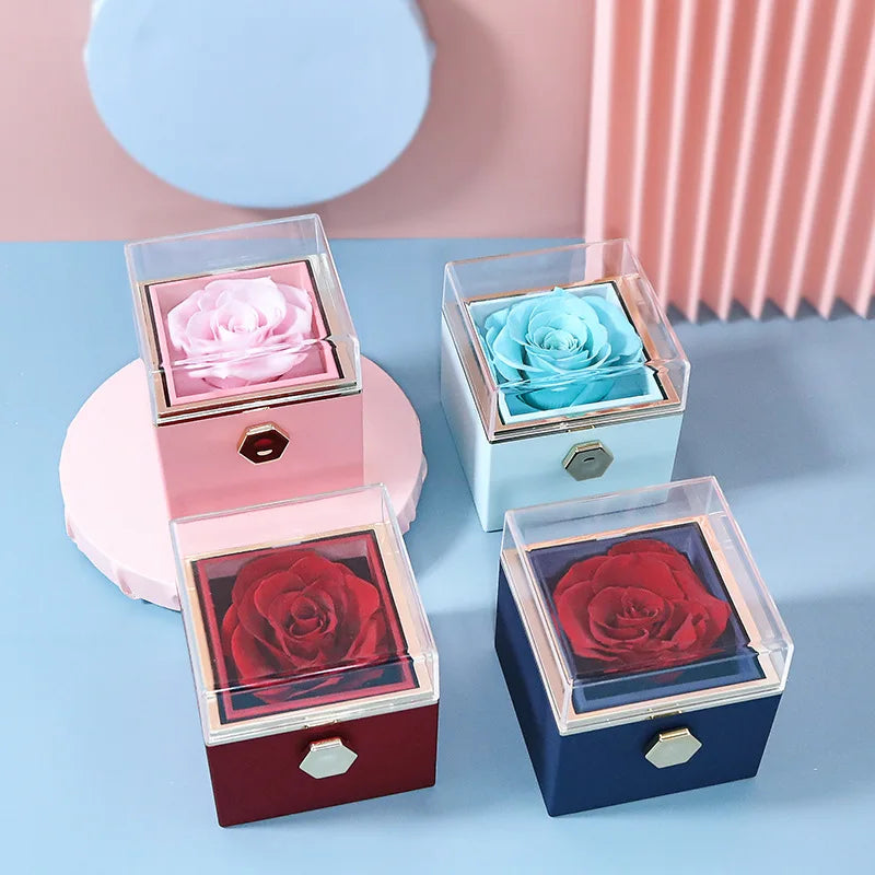 Personalizado dos namorados sabão rosa jóias anel caixa girar pingente de casamento colar caso de armazenamento para mulheres namorada presente de natal
