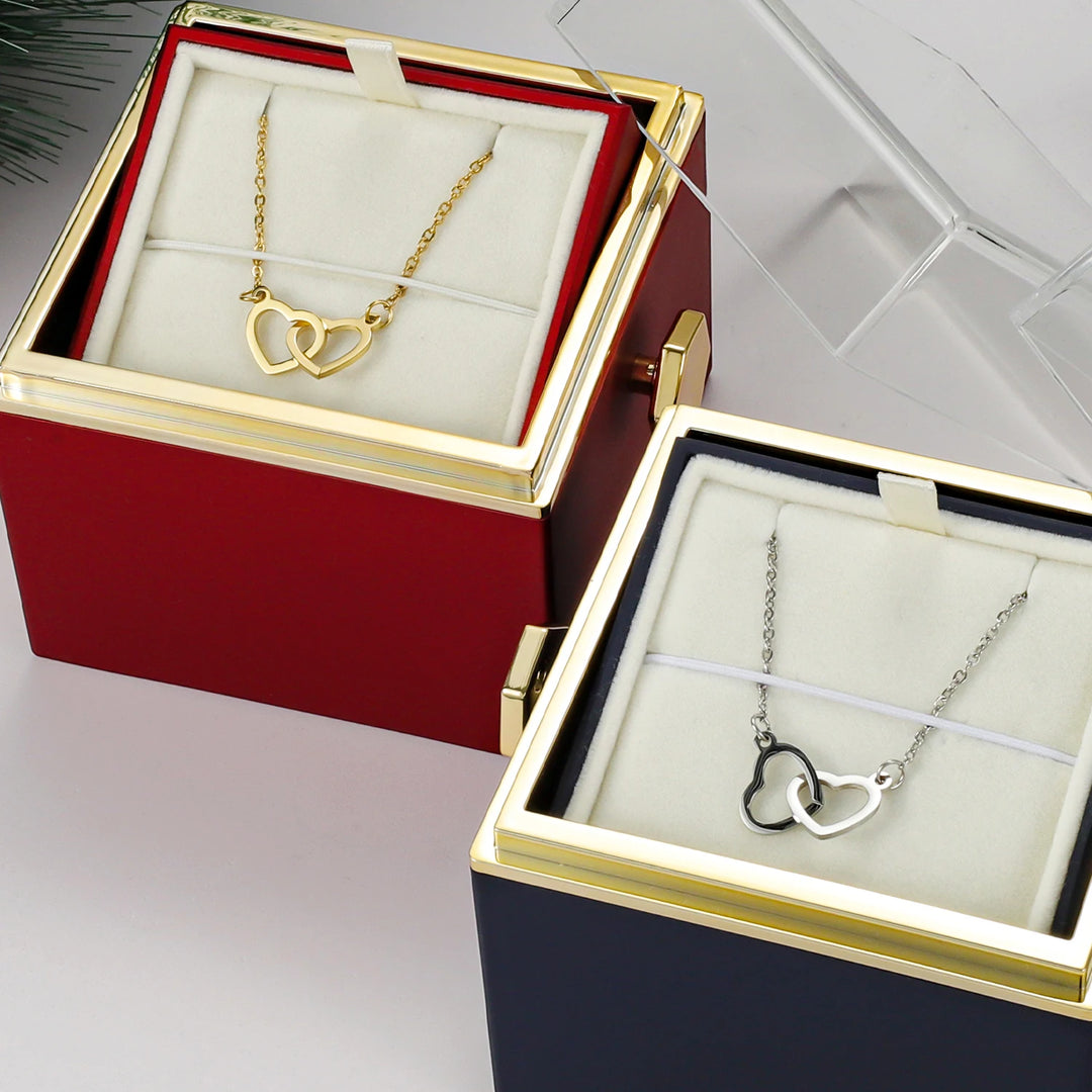 Personalizado dos namorados sabão rosa jóias anel caixa girar pingente de casamento colar caso de armazenamento para mulheres namorada presente de natal