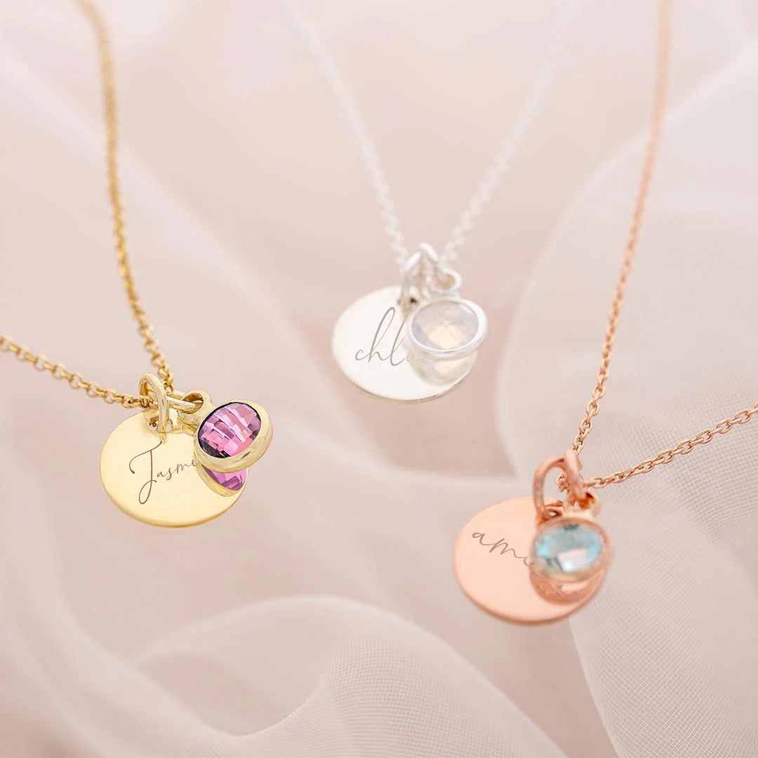 Colar com nome personalizado para mulheres, pingentes Birthstone, joias empilháveis, presente de aniversário, mamãe, esposa, filha, amigos