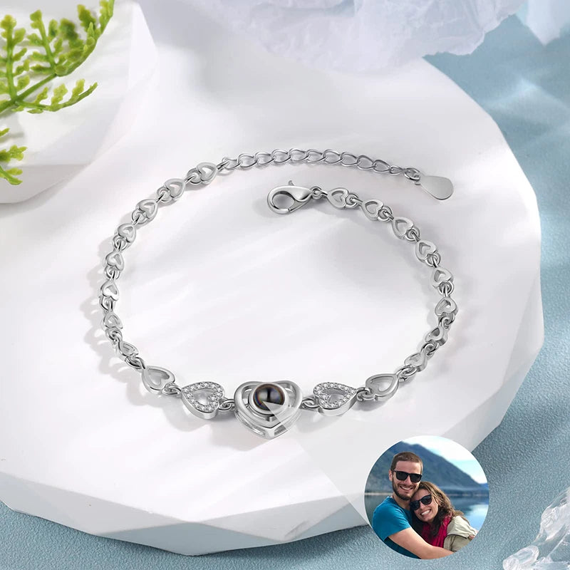 Pulseira de foto de projeção personalizada-pulseira com pingente de coração-projeção-pulseira de foto memorial-jóias fotográficas