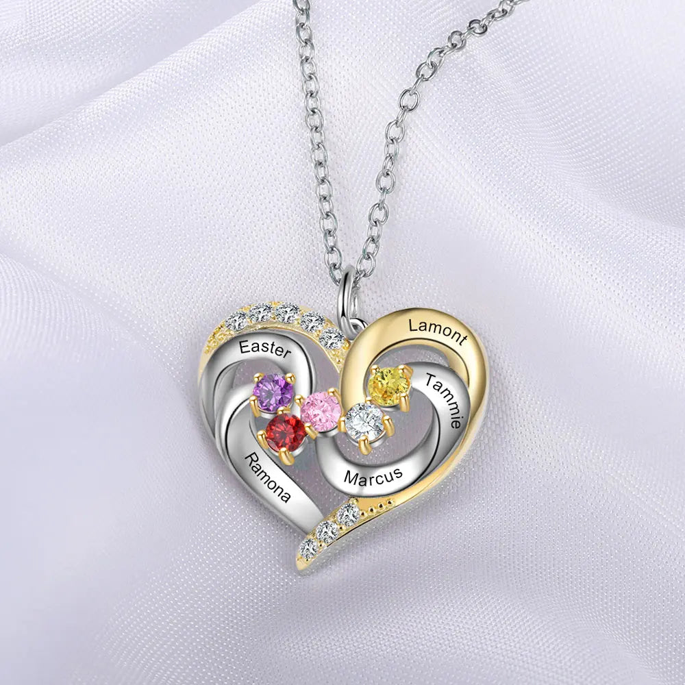 925 prata esterlina personalizado coração colar com 1-5 birthstones personalizado gravado nome das mães pingentes presentes do ano novo