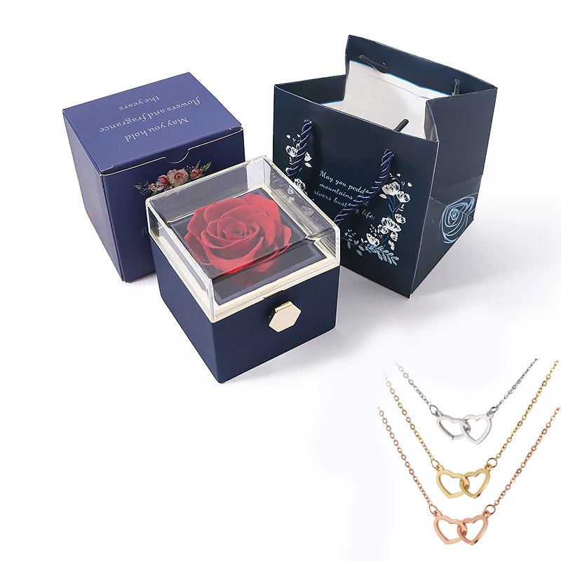 Personalizado dos namorados sabão rosa jóias anel caixa girar pingente de casamento colar caso de armazenamento para mulheres namorada presente de natal