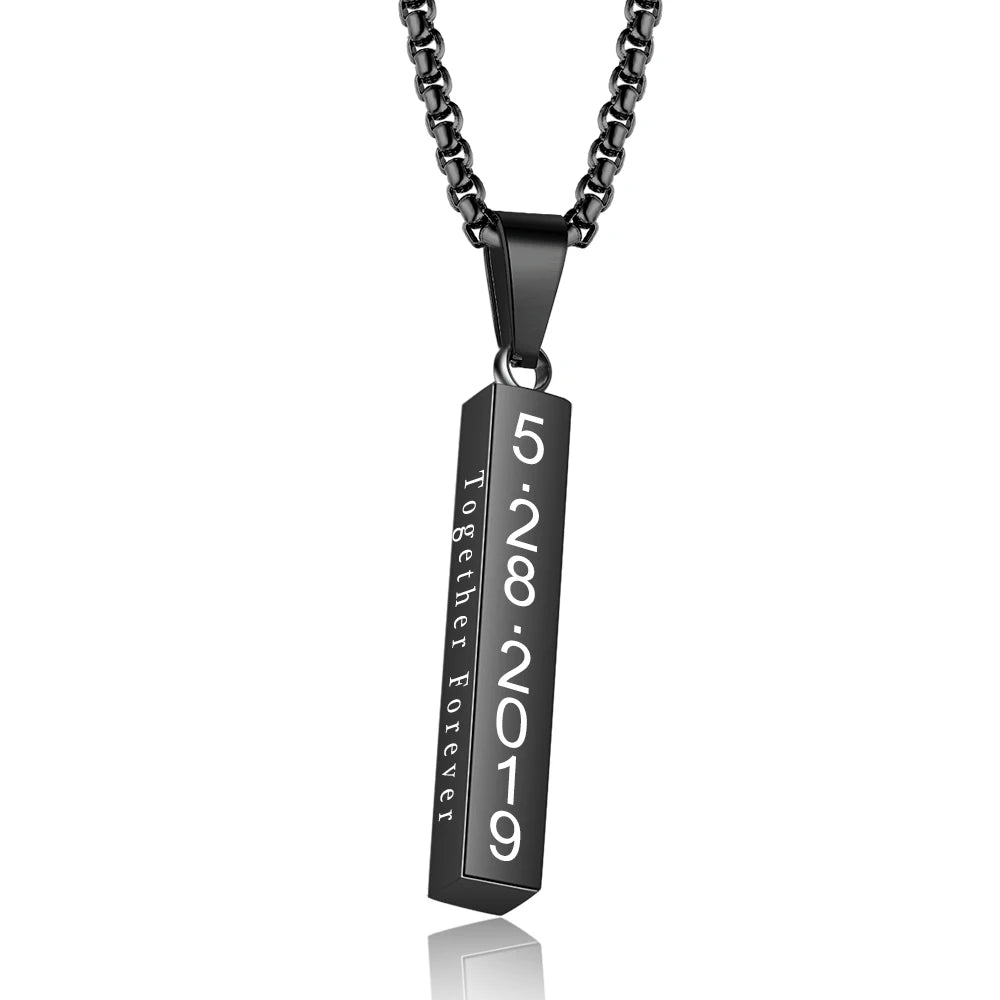 Nome personalizado homem pingente presente do ano novo para o pai jewelora personalizado 4 lado gravado barra vertical colar de aço inoxidável