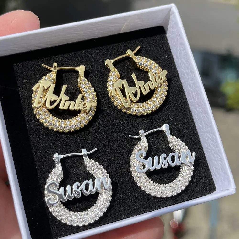 DUOYING-Custom Nameplate Bling Brincos, Mini Hoop Personalizado, 22mm, Carta, Aço Inoxidável Brilhante, Jóias Crianças