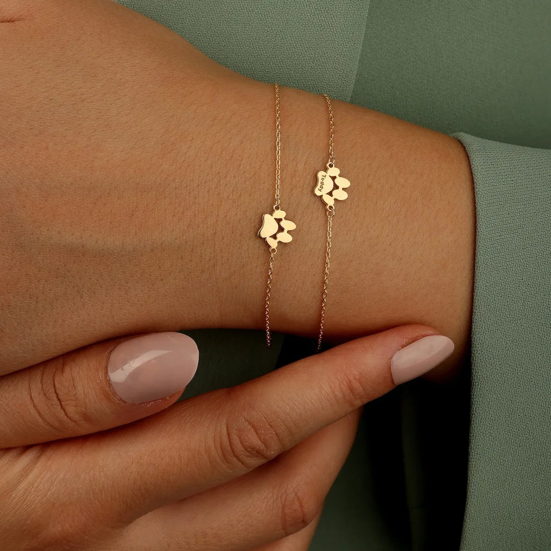 Pulseira com nome gravado personalizado, pulseira minimalista de pata, aço inoxidável, elegante, pulseira de pata de cachorro, presente de natal para animais de estimação
