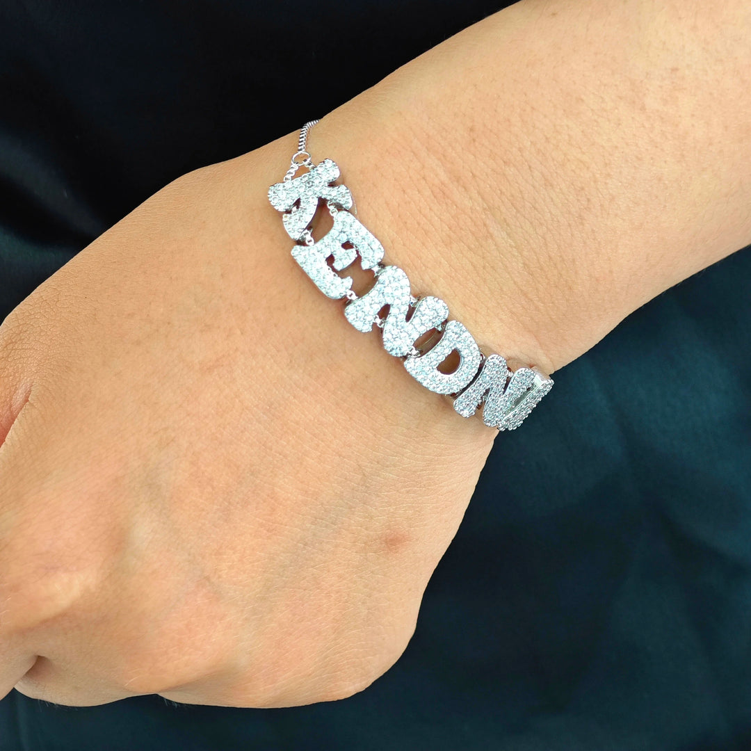 Doremi cristal zircão nome personalizado carta dupla corrente malha delicada deslizante carta personalizar nome pulseiras