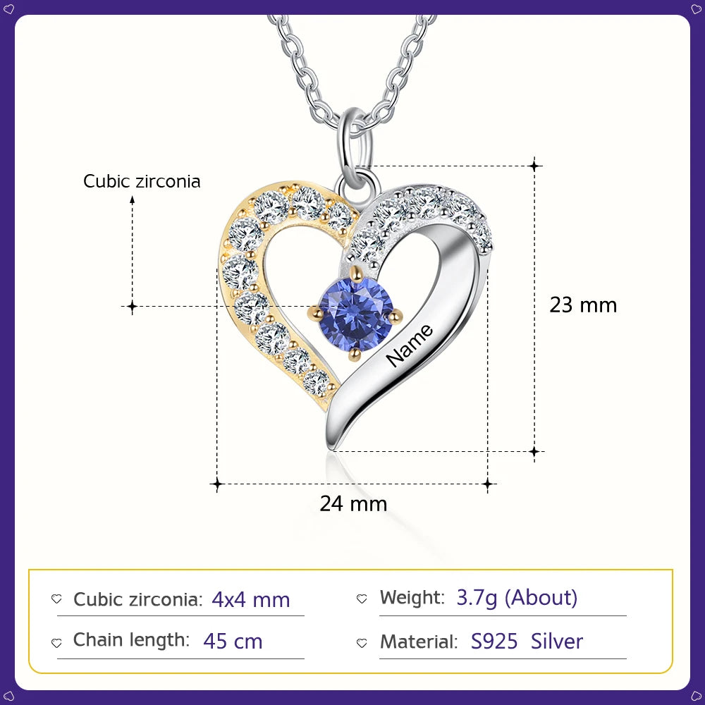 925 prata esterlina personalizado coração colar com 1-5 birthstones personalizado gravado nome das mães pingentes presentes do ano novo