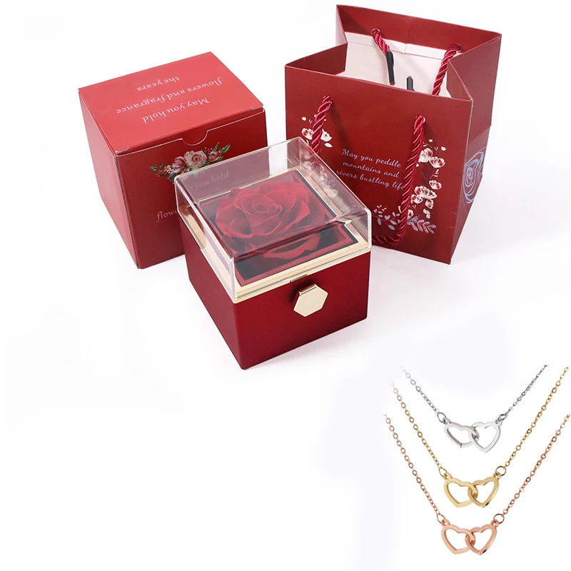 Personalizado dos namorados sabão rosa jóias anel caixa girar pingente de casamento colar caso de armazenamento para mulheres namorada presente de natal