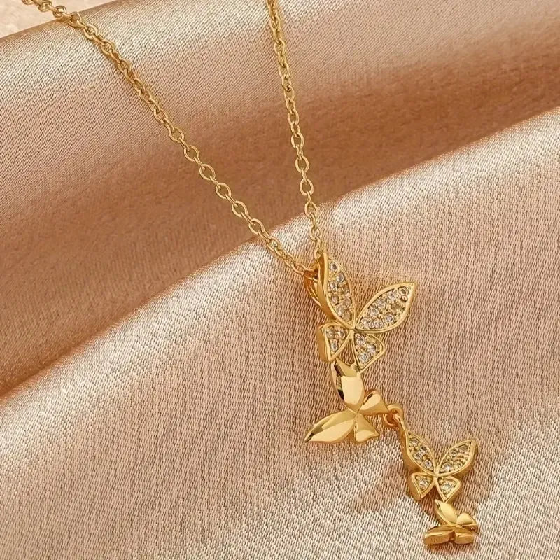 Colar Feminino Borboleta Elegante Em Aço Inoxidável