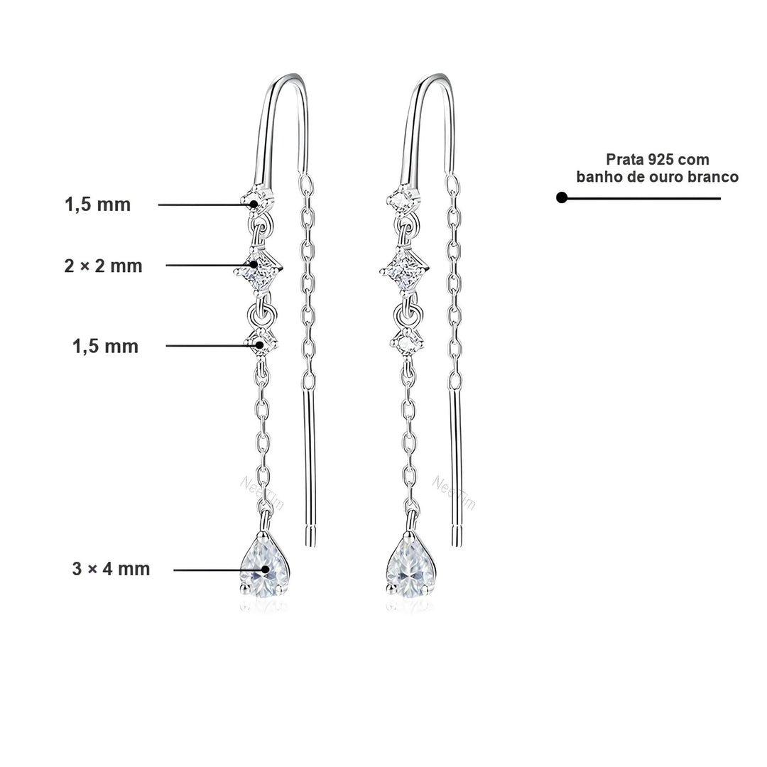 Brinco Passante com Gota de Moissanite em Prata 925