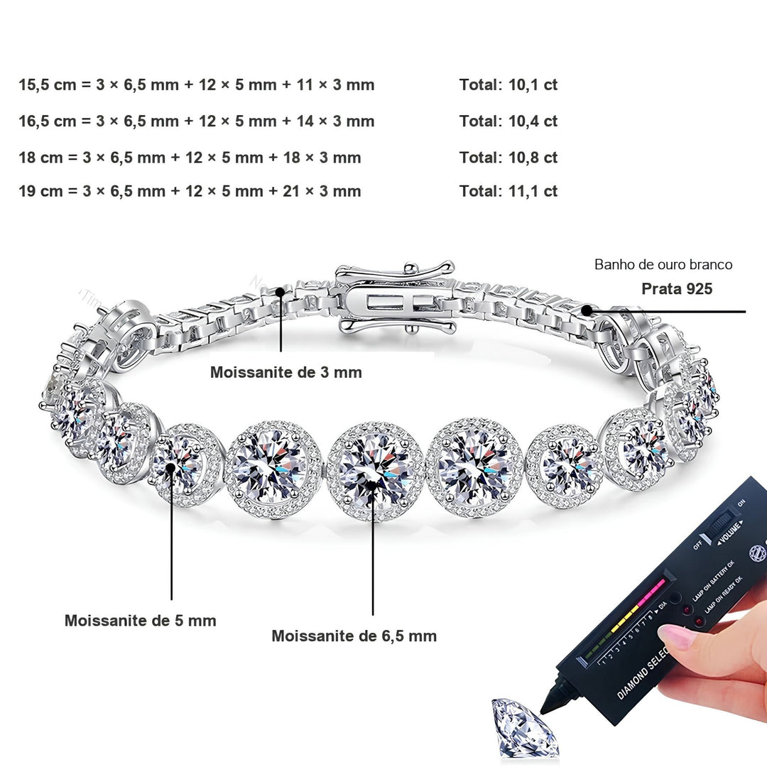 Pulseira de Moissanite com Halo a partir de 10 ct em Prata 925