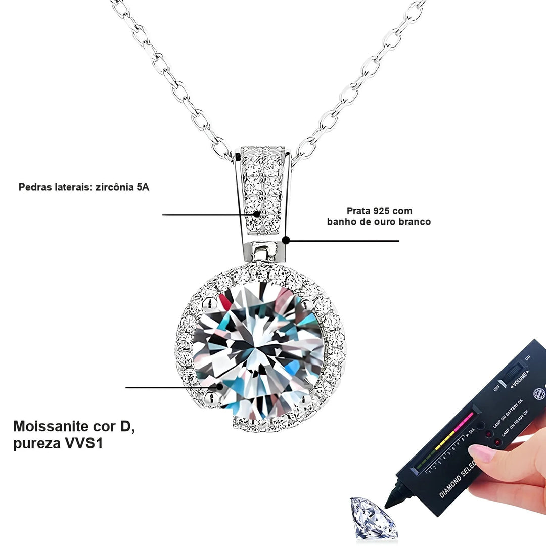 Colar Halo com Alça Cravejada de Moissanite em Prata 925