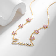 Colar de nome de cristal personalizado com pingente de flor letras colar para mulheres nomes de aço inoxidável personalizado placa de identificação jóias