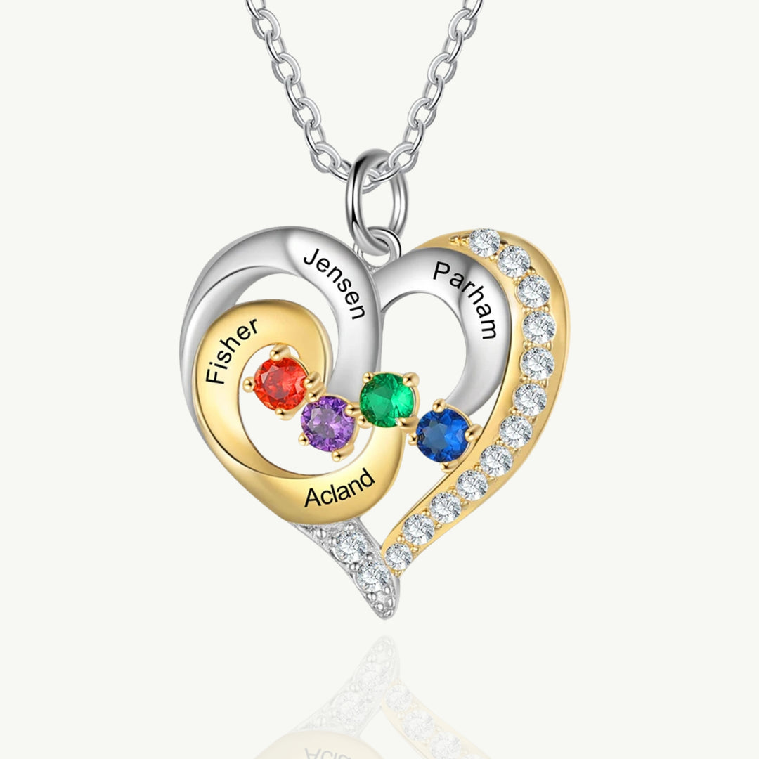 Colar Personalizado Coração com Birthstones e Nomes Gravados