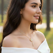 Colar Feminino Borboleta Lua com Zircônias Em Aço Inoxidável