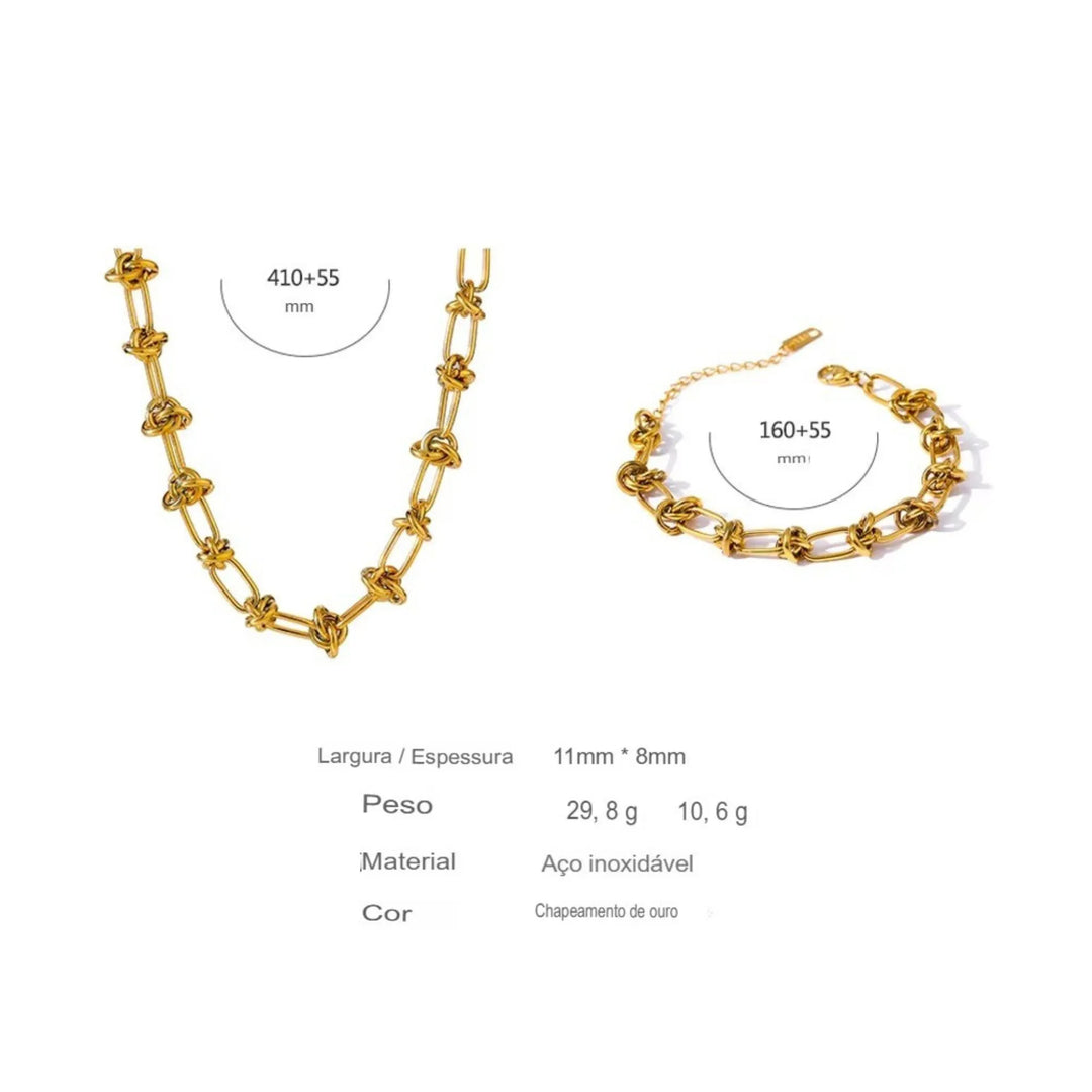 Kit Colar Feminino Corrente Nó Entrelaçado Em Aço Inoxidável