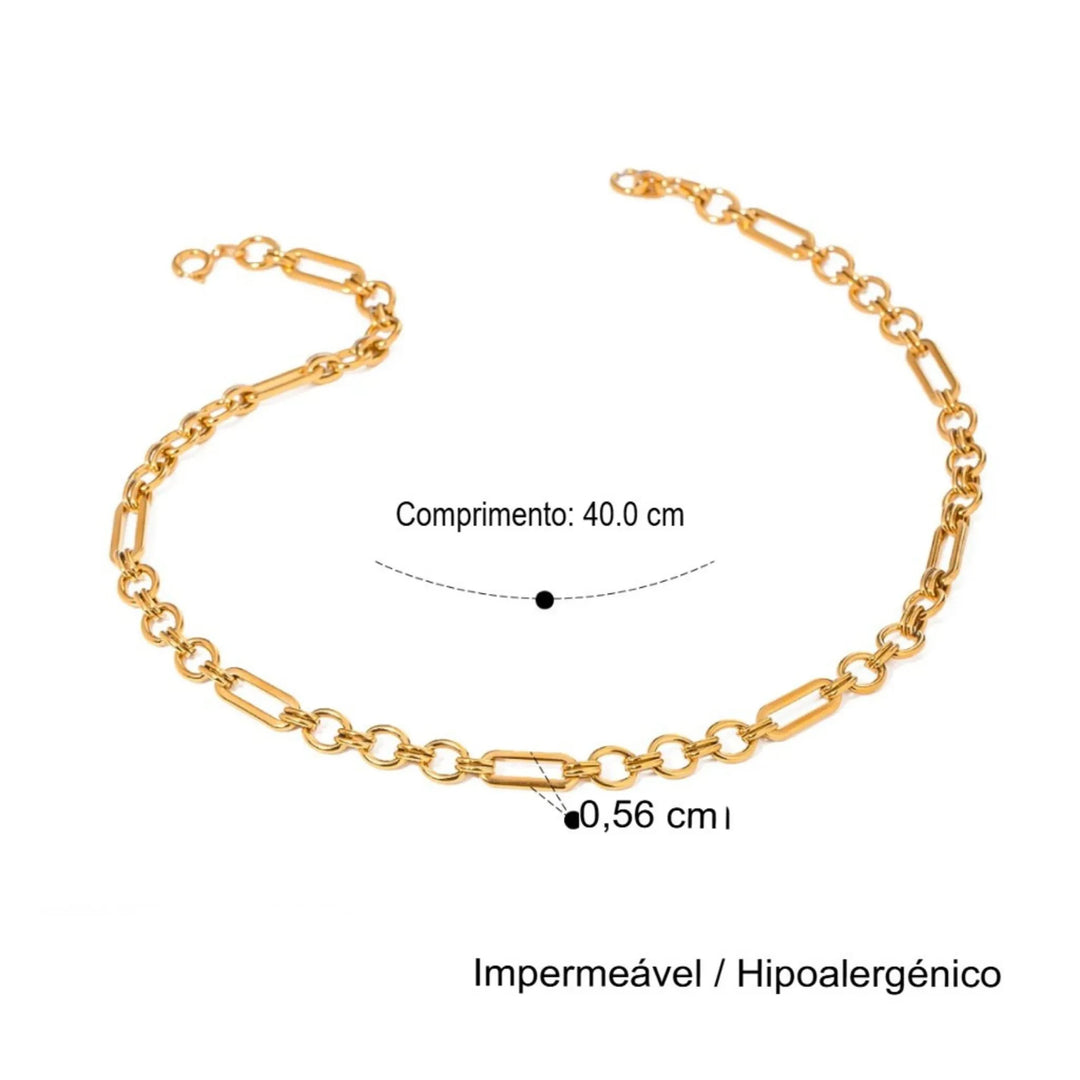 Colar Feminino Corrente Statement Banhado Ouro 18k Em Aço Inoxidável