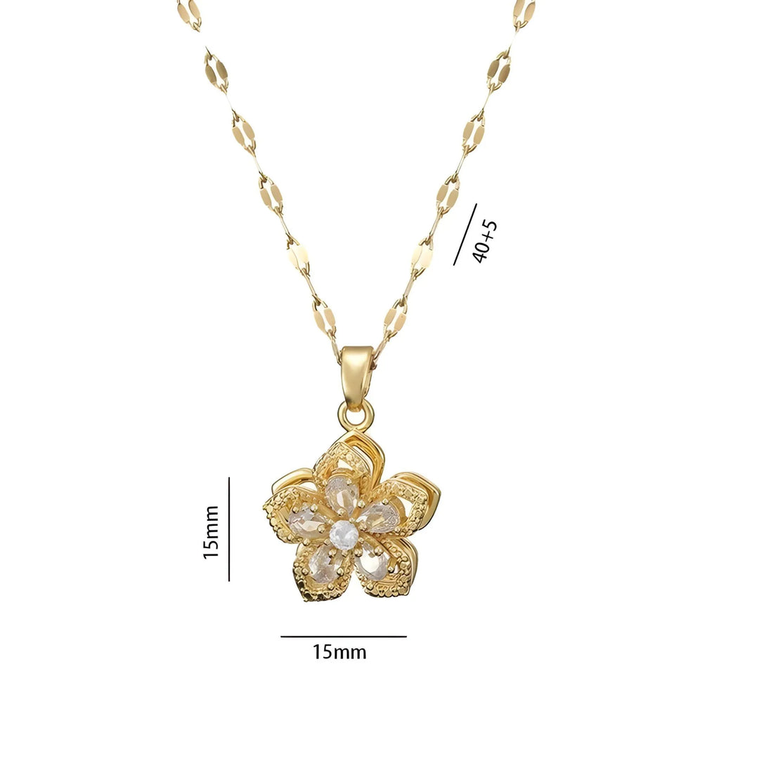 Colar Feminino Flor Giratória com Zircônias em Aço Inoxidável