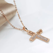 Colar Feminino Cobre Cruz Pavê Zircônia Arabesco Vazado Ouro Rosé