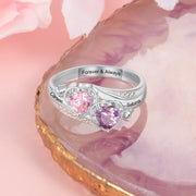 Anel de joalheiro gravado, nome personalizado, cor prata para mulheres, personalizado, pedra de aniversário, casamento, noivado, presente