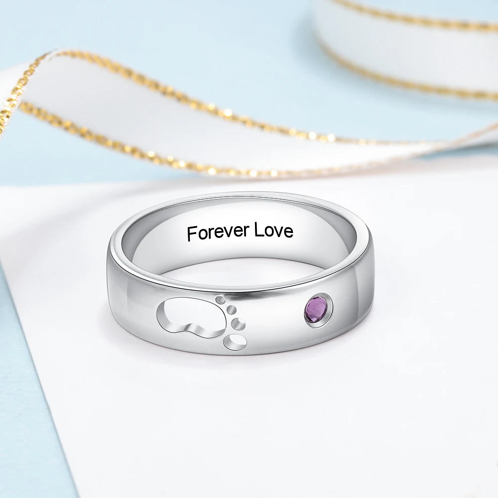 Anel de pé de bebê jewelora, nome personalizado, vazado, fofo, com pedra de aniversário, personalizado, dentro, anéis gravados, para mulheres, presente de dia das mães