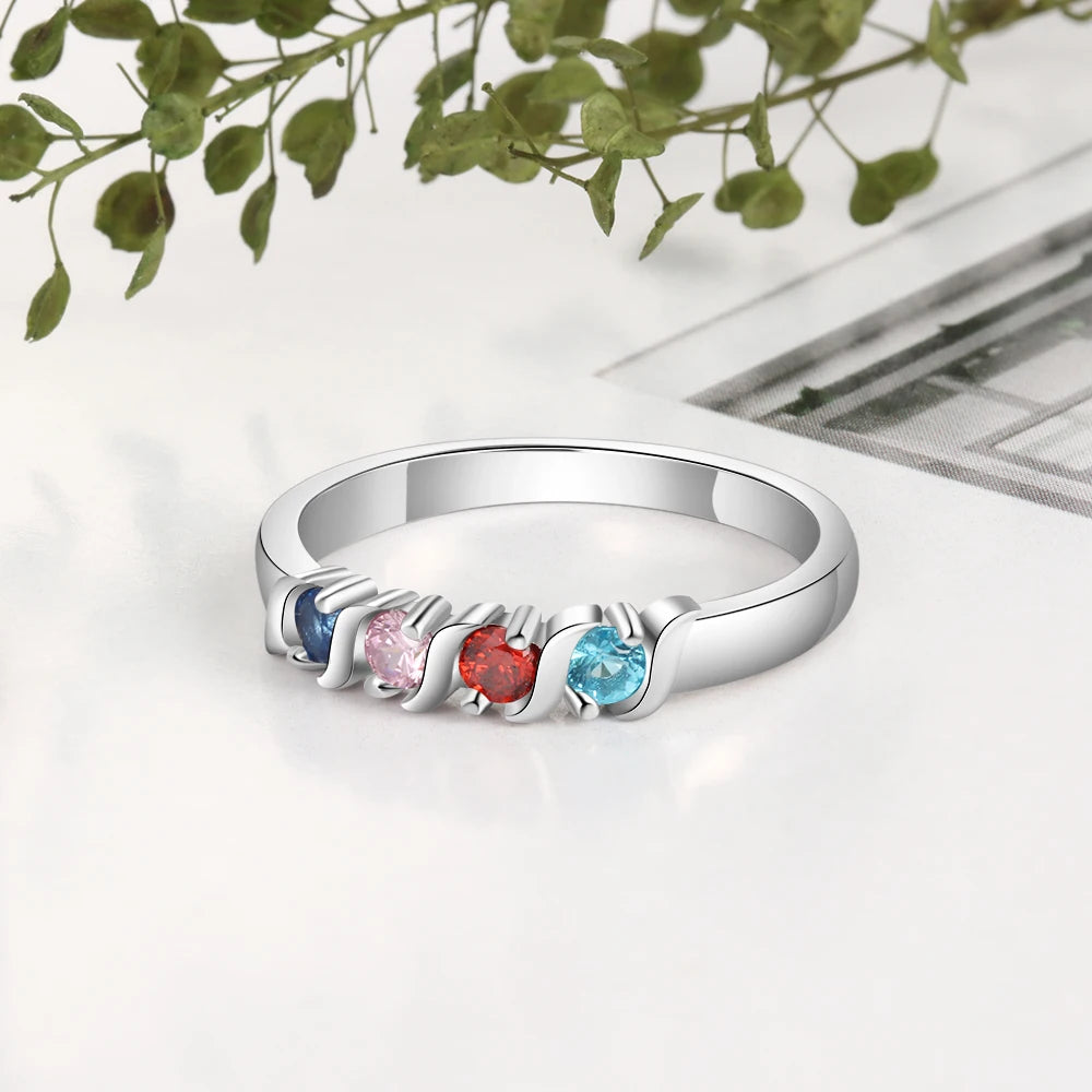JewelOra-Anel de dedo personalizado de zircônia para mulheres, 4 birthstone, anéis de casamento personalizados, presentes exclusivos para a mãe, tamanho 6-12