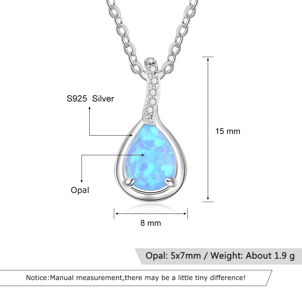 925 Sterling Silver Water Drop Blue Opal Colares para Mulheres, Pingentes Geométricos, Jóias Presente, NE103210