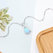 925 Sterling Silver Water Drop Blue Opal Colares para Mulheres, Pingentes Geométricos, Jóias Presente, NE103210