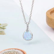 925 Sterling Silver Water Drop Blue Opal Colares para Mulheres, Pingentes Geométricos, Jóias Presente, NE103210