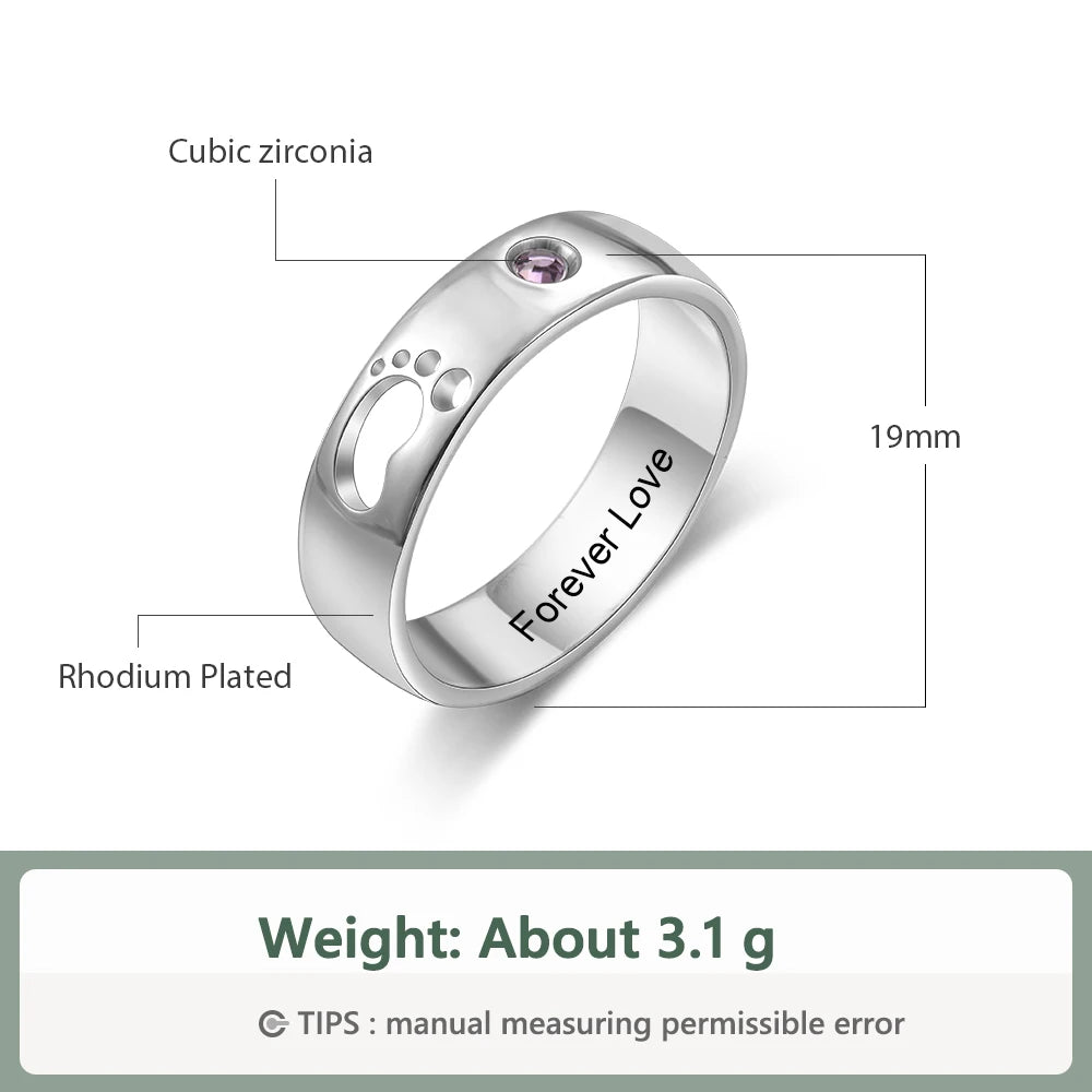 Anel de pé de bebê jewelora, nome personalizado, vazado, fofo, com pedra de aniversário, personalizado, dentro, anéis gravados, para mulheres, presente de dia das mães
