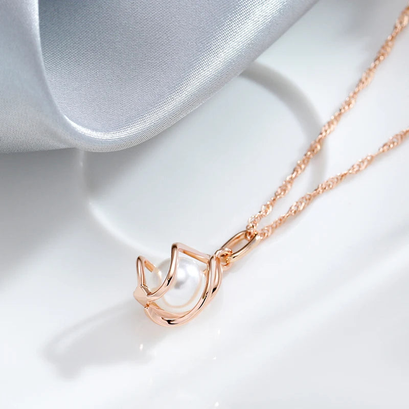 Colar Feminino Pérola Geométrico Oco Ouro Rosé 585 Cobre