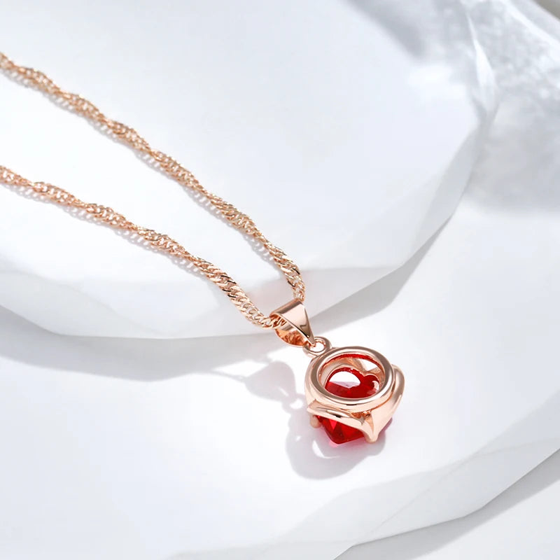 Colar Feminino Zircônia Vermelha Ouro Rosé 585 Cobre