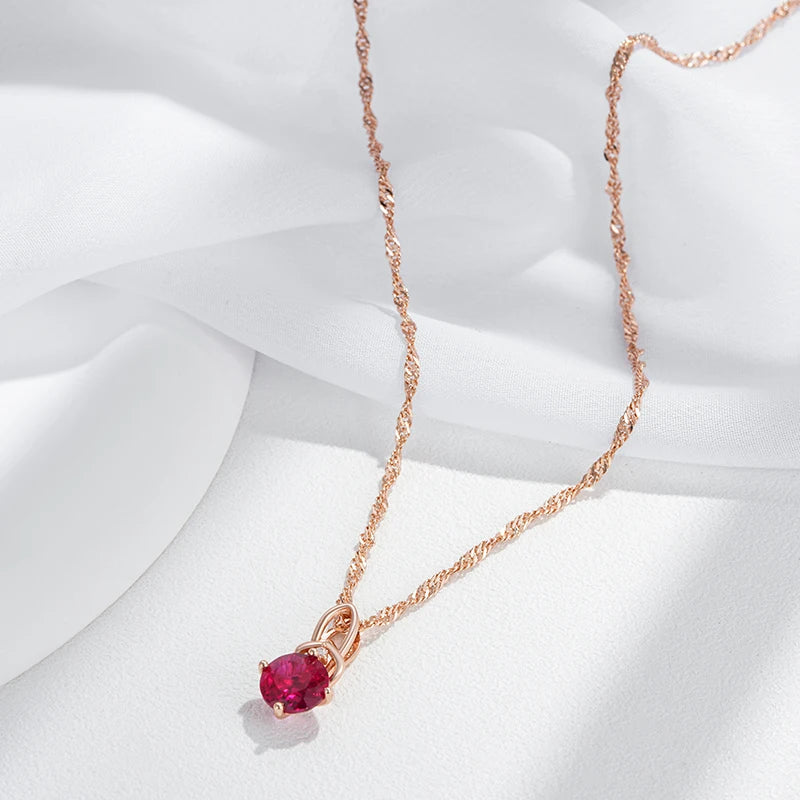 Colar Feminino Cobre Rubi Rosa Redondo Laço Zircônia Ouro Rosé 585