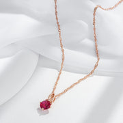 Colar Feminino Cobre Rubi Rosa Redondo Laço Zircônia Ouro Rosé 585