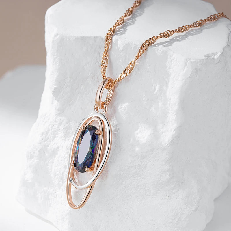 Colar Feminino Zircônia Oval Colorida Ouro Rosé 585 Cobre