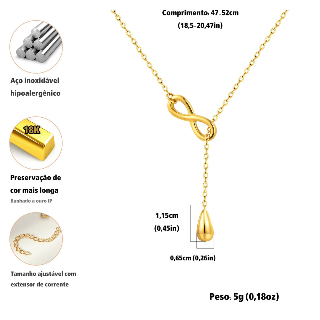 Colar Feminino Choker Gota Amor Infinito Ajustável Em Aço Inoxidável - Ziriah