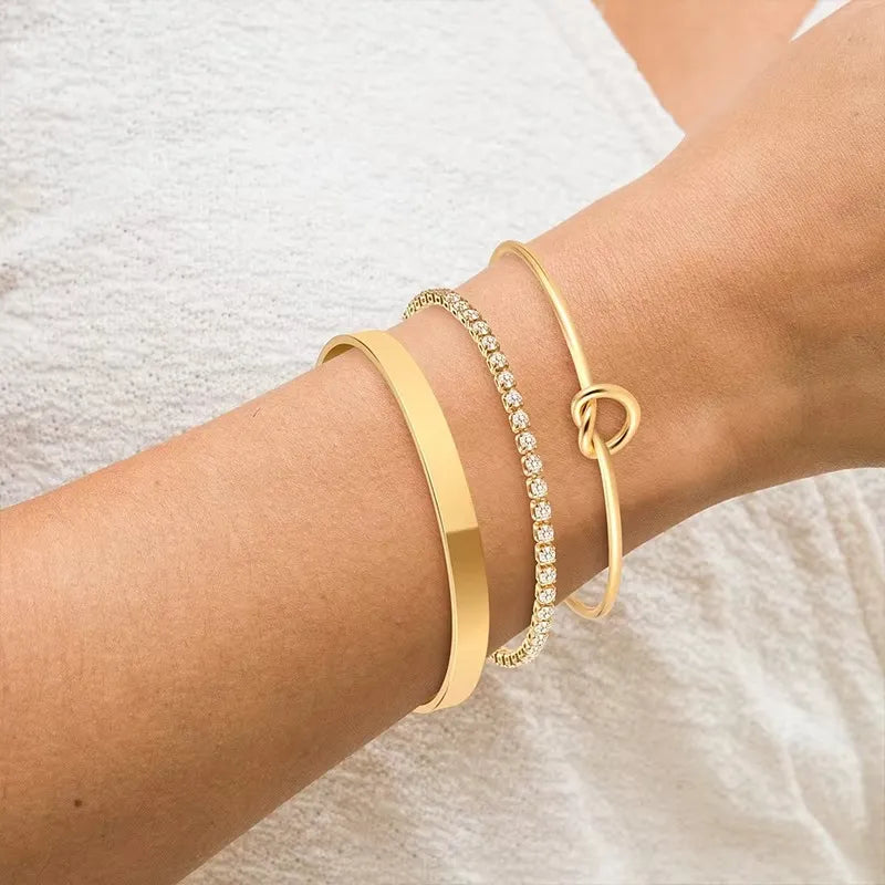 Kit 3 Pulseiras Femininas Luxo com Zircônias em Aço Inoxidável