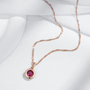 Colar Feminino Cobre Rubi Bezel Redondo Minimalista Ouro Rosé 585