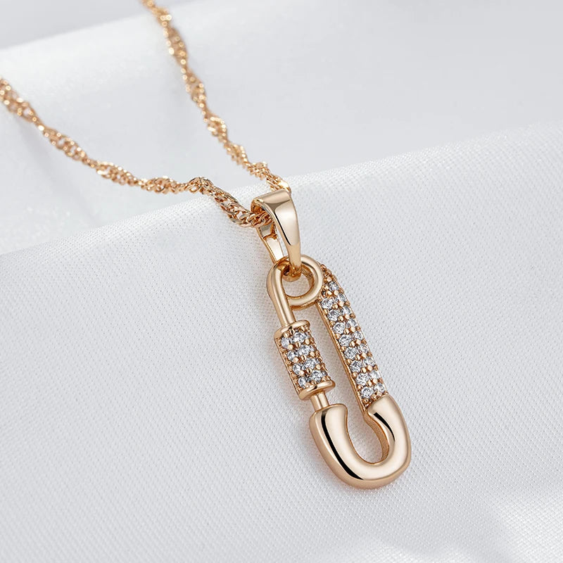 Colar Feminino Cobre Alfinete Zircônia Cristal Ouro Rosé