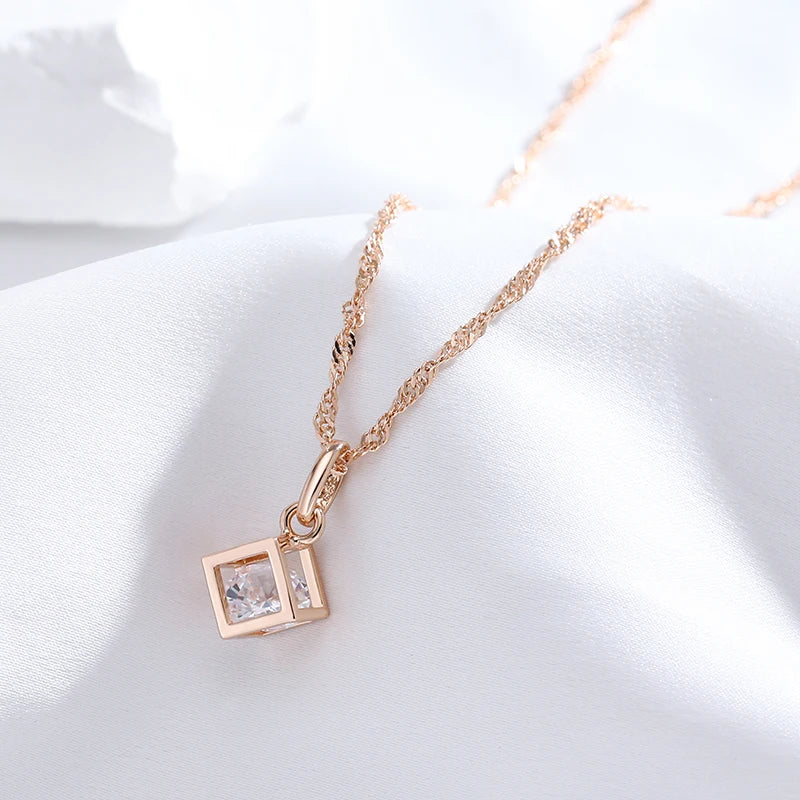 Colar Feminino Cobre Cubo Zircônia Cristal Geométrico Ouro Rosé