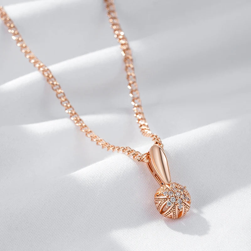 Colar Feminino Cobre Esfera Vazada Zircônia Ouro Rosé 585