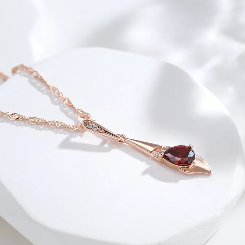 Colar Feminino Cobre Granada Gota Bail Cônico Art Deco Zircônia Ouro Rosé 585
