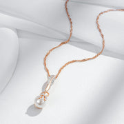 Colar Feminino Cobre Folha Pavê Pérola Branca Ouro Rosé