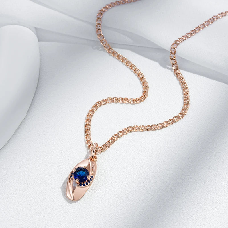 Colar Feminino Cobre Marquise Vazado Safira Zircônia Azul Ouro Rosé 585