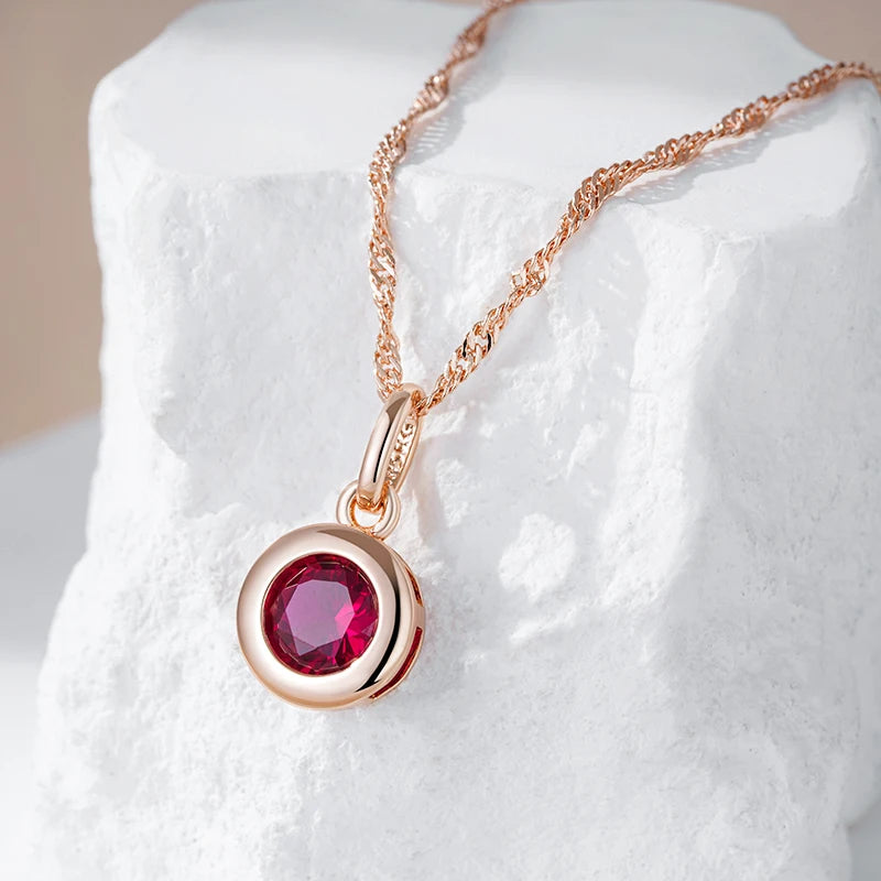 Colar Feminino Cobre Rubi Bezel Redondo Minimalista Ouro Rosé 585
